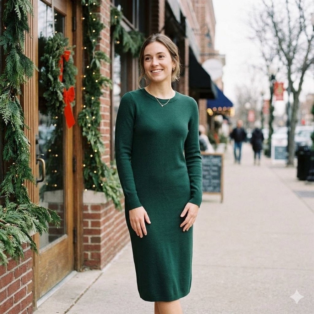 Treasure and Bond Women L Green Sweater Dress Knit Midi Nordstrom Rack Party